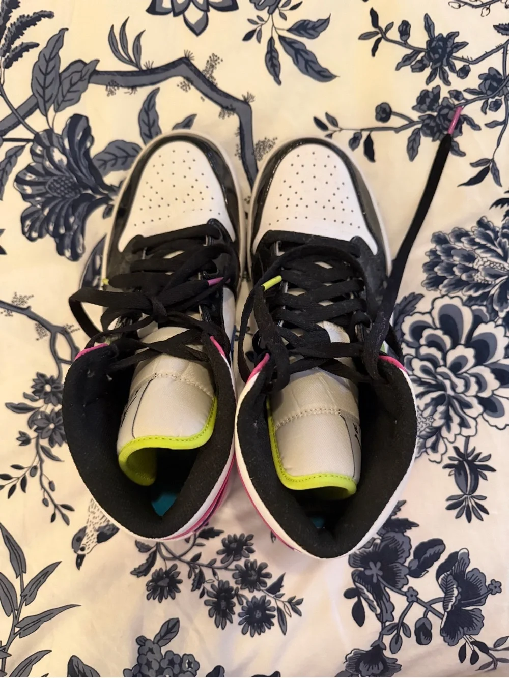Nike Kids' High-Top Sneakers - White, Pink & Neon Green